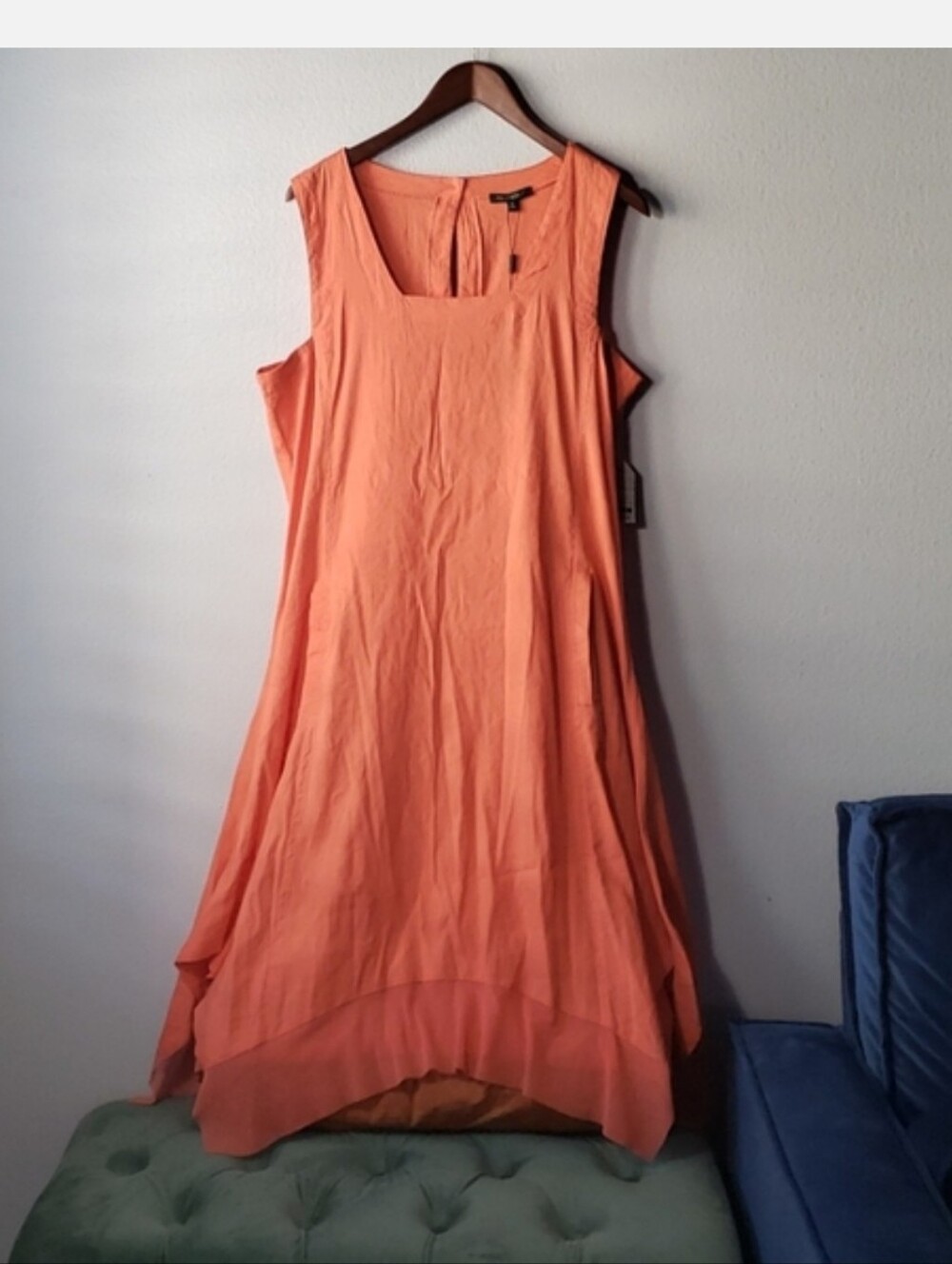 For Cynthia Stretch Linen blend laganlook flowy orange summer midi dress sz M